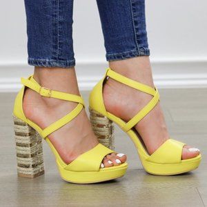 chunky yellow heels